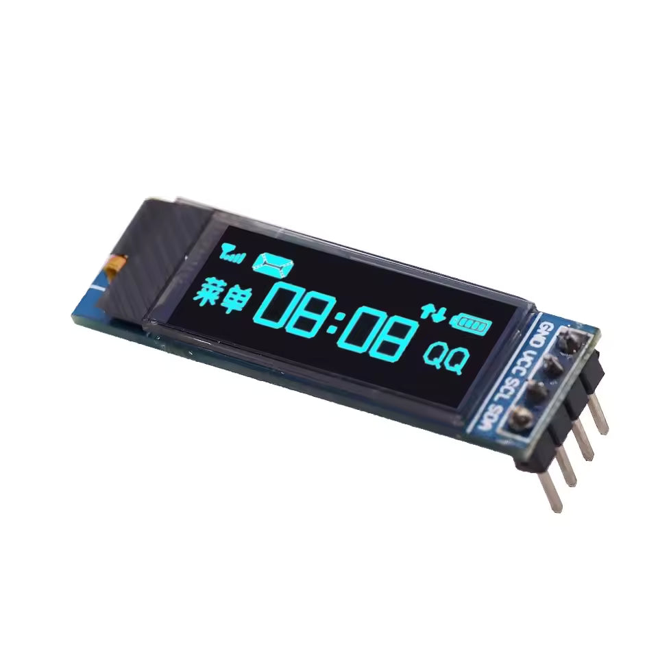 OLED display module with blue LED screen on a white background