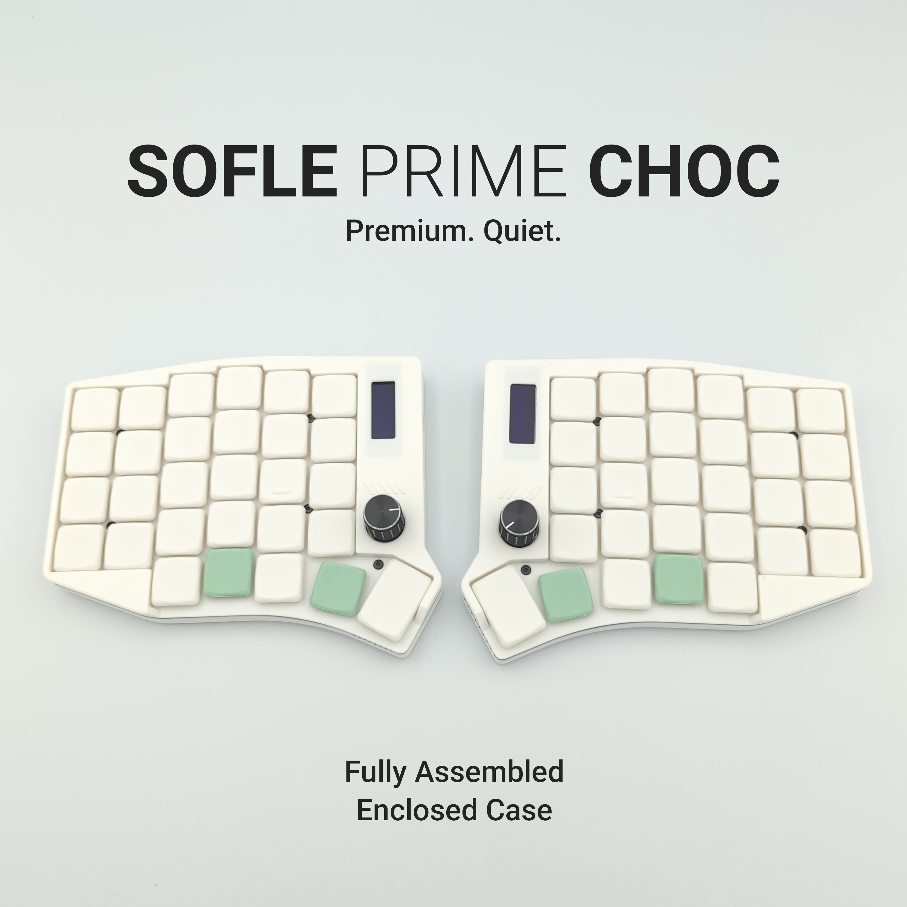 SOFLE Choc keyboard on a light gray background with text indicating features.